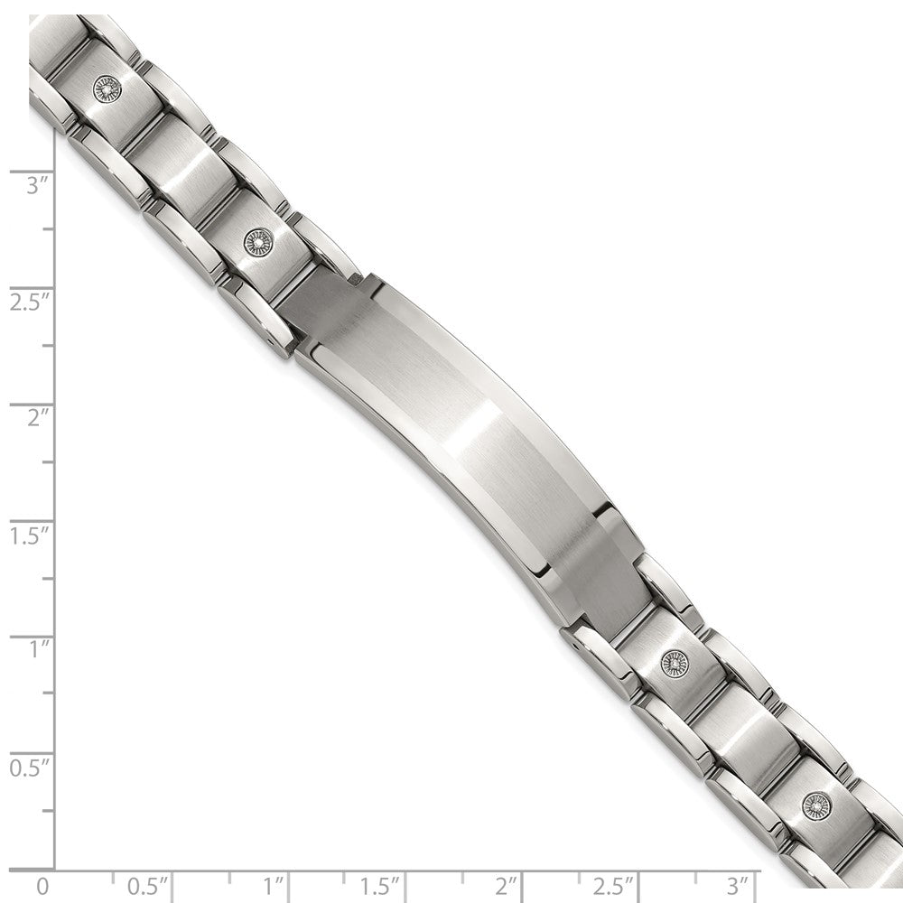 Chisel Stainless Steel Brushed and Polished with 14K White Gold Accent and 1/20ct. Diamond 8.5 inch Bracelet 8.5 inches