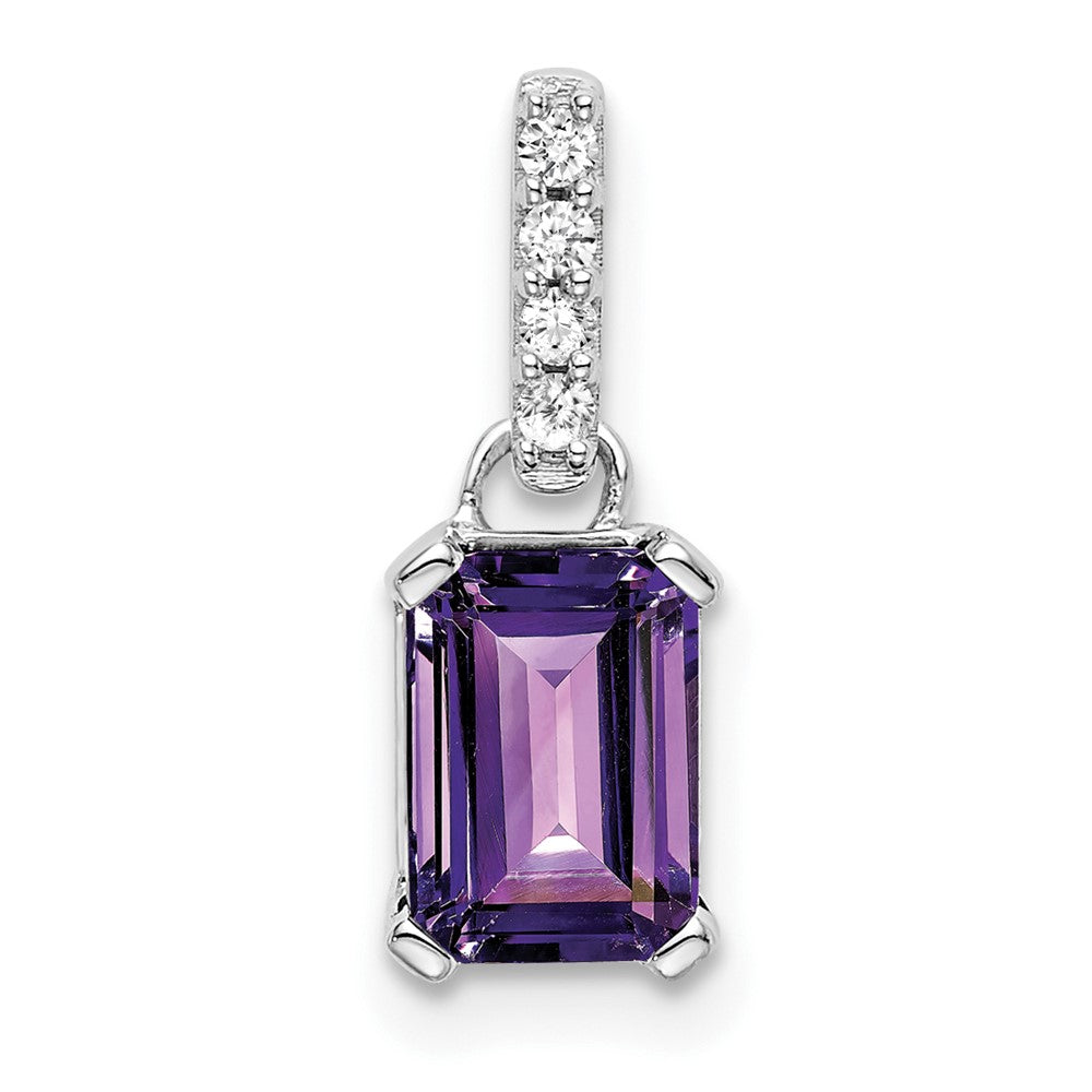 14K White Gold Amethyst and Diamond Pendant