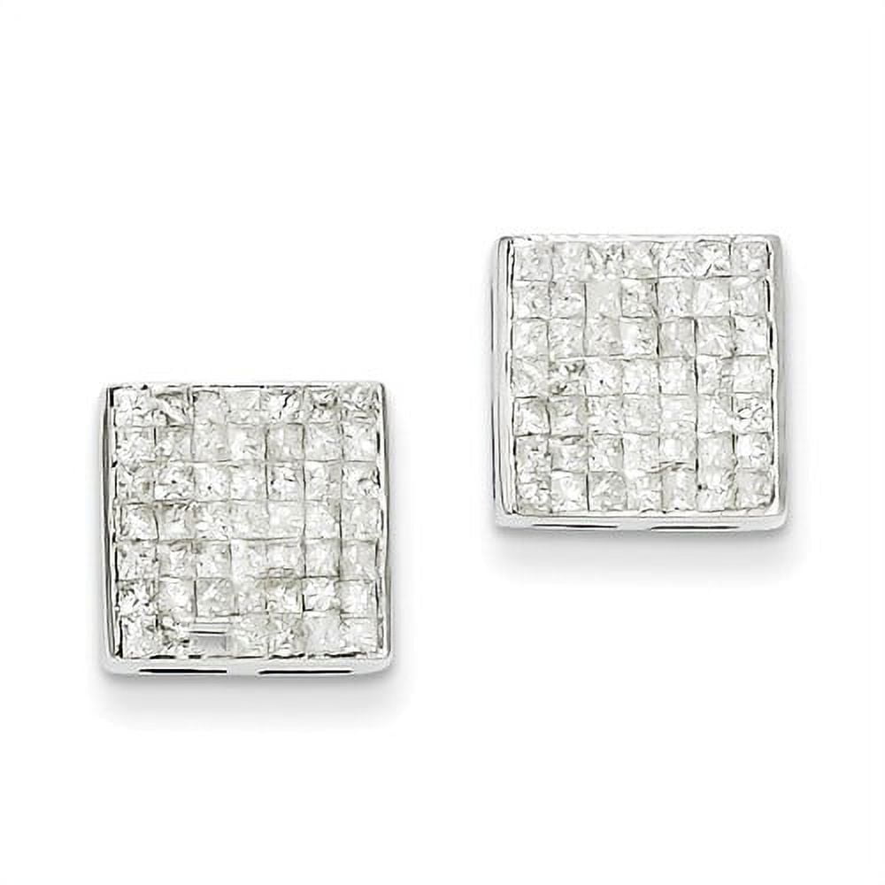 14K White Gold Princess AA Diamond Screwback Earrings