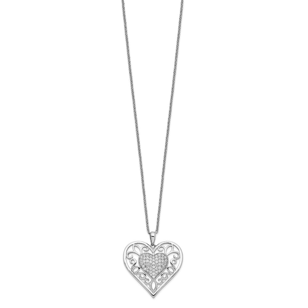 Sentimental Expressions Sterling Silver Rhodium-plated Antiqued CZ To My Daughter 18in Heart Necklace 18 Inches