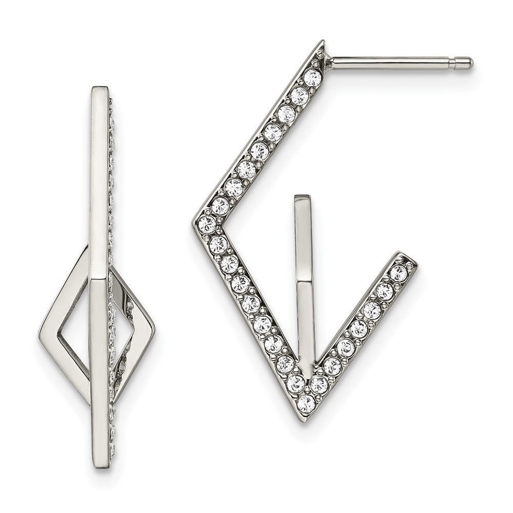 Stainless Steel Polished with Crystal Post Geometric Earrings