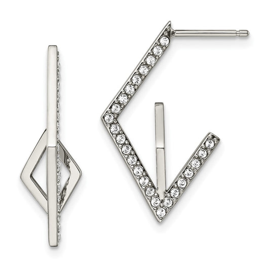 Stainless Steel Polished with Crystal Post Geometric Earrings