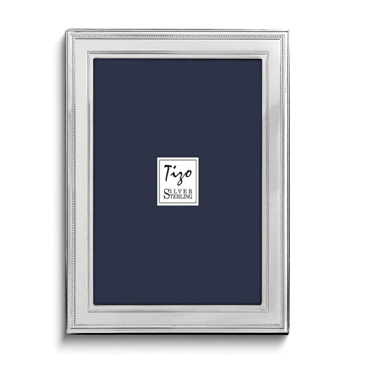 Sterling Silver Tarnish Resistant Double Beaded 5x7 Photo Frame with Finished Wood Back