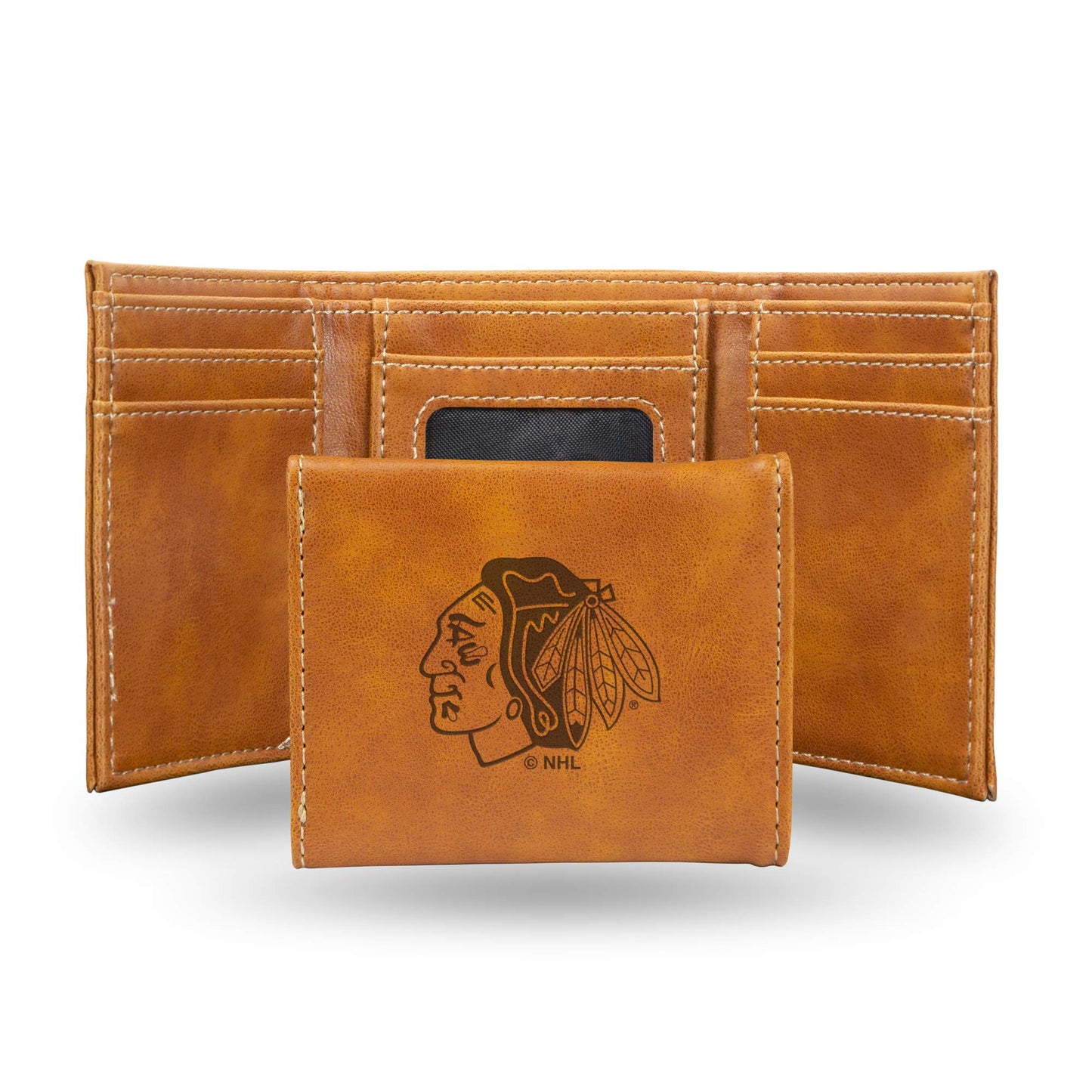 Chicago Hockey Blackhawk's Laser Engraved Brown Trifold Wallet