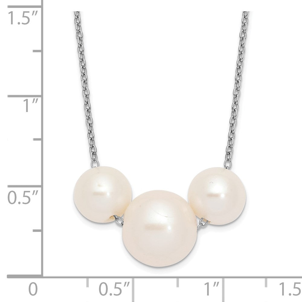 Sterling Silver Rhodium-plated 8-10mm White Near-Round Freshwater Cultured Pearl 17 inch Necklace 17 Inches
