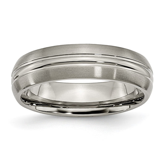 Titanium Brushed Center 6mm Grooved Band Size - 8.5