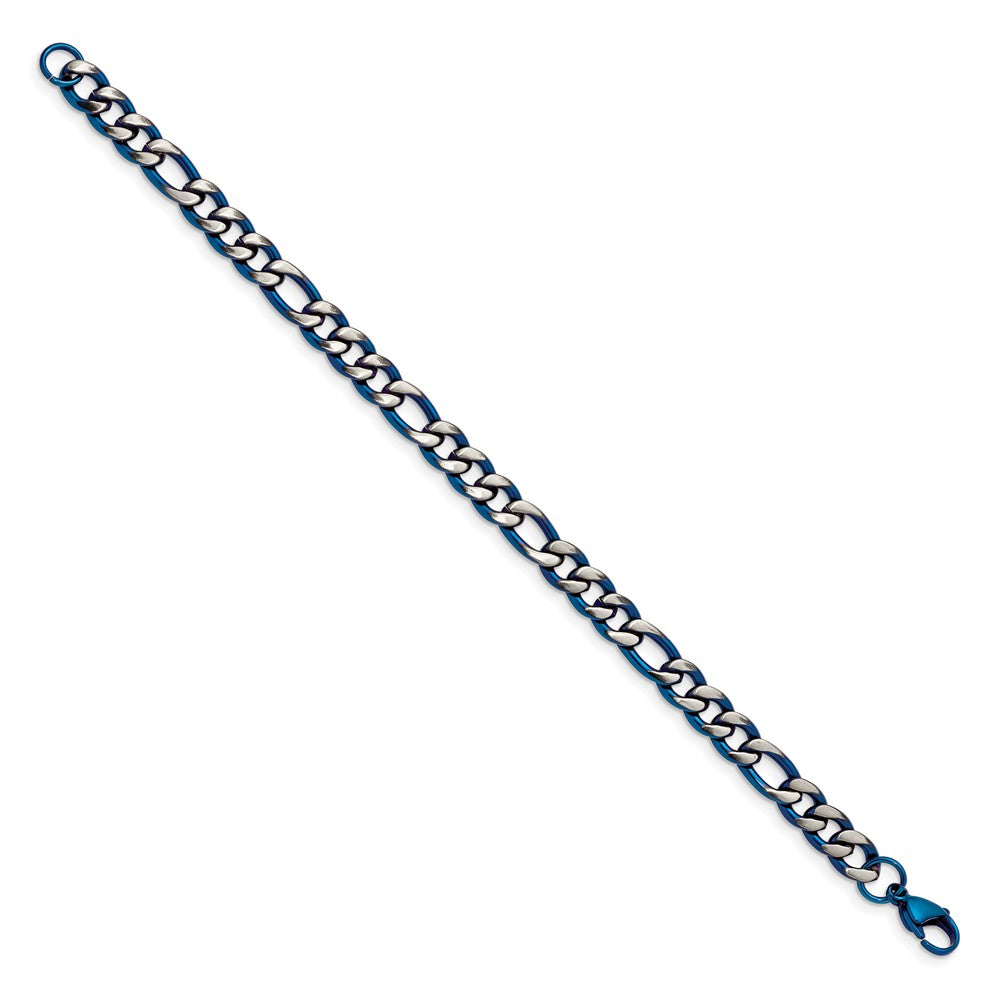 Stainless Steel Brushed and Polished Blue IP-plated 7.5mm 8.5in Bracelet 8.5 inches