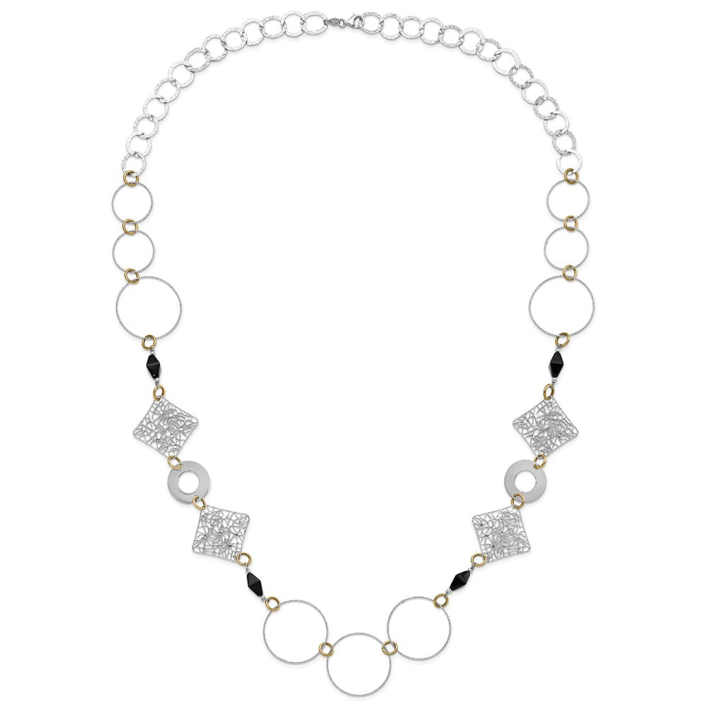 Sterling Silver and 18K Yellow Gold-Plated Onyx Fancy 41 inch Necklace
