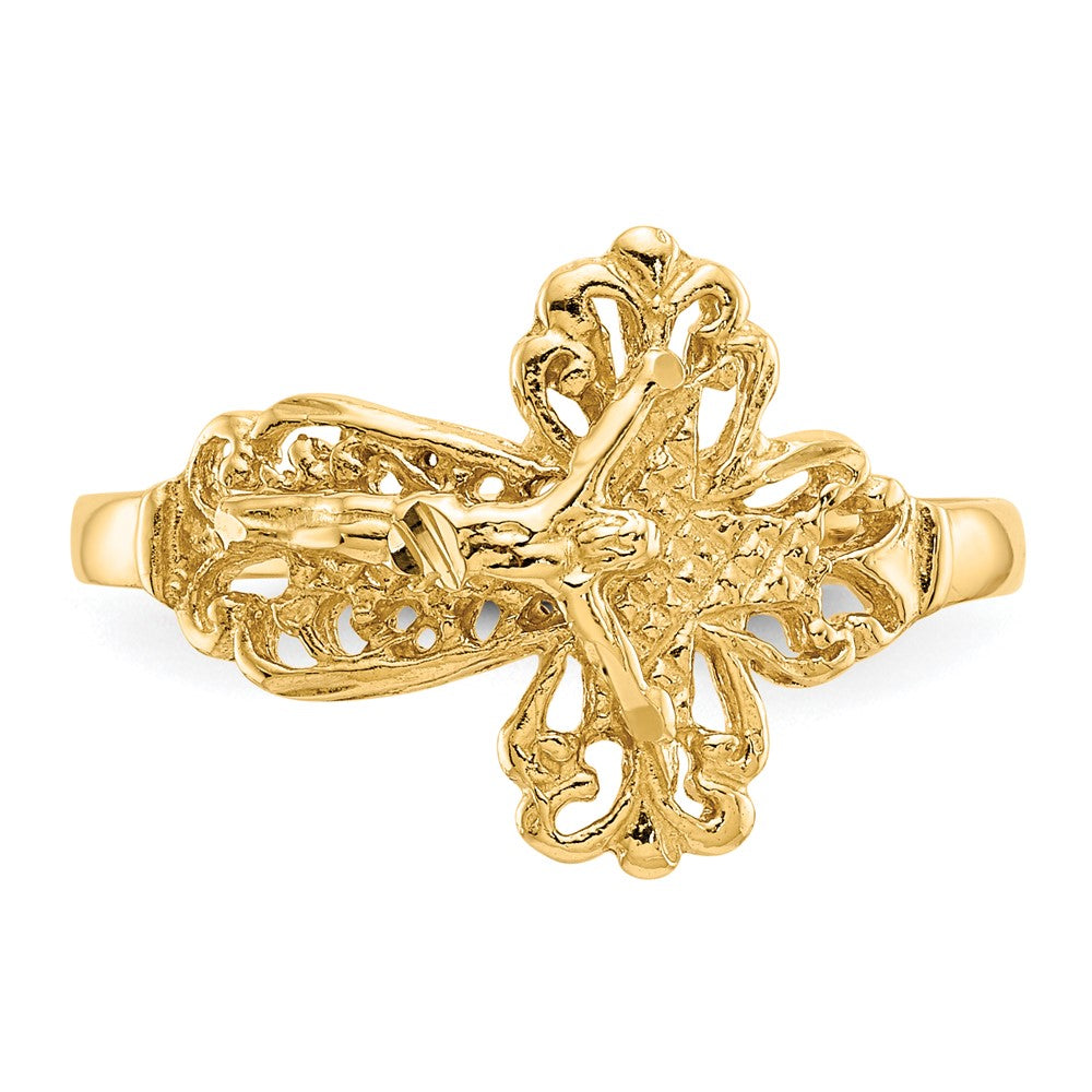 14K Diamond Cut Crucifix Ring Size 6