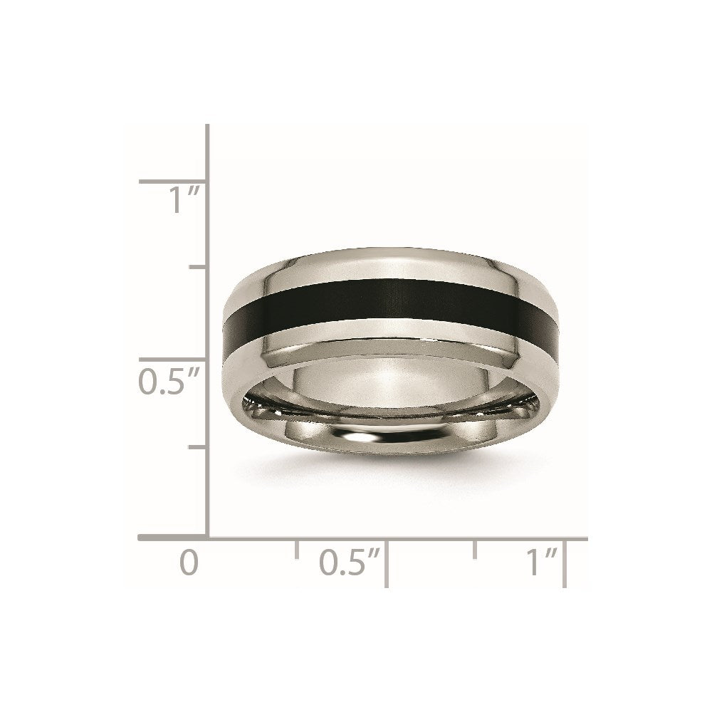 Titanium Polished Black Enamel 8mm Beveled Edge Band Size - 12