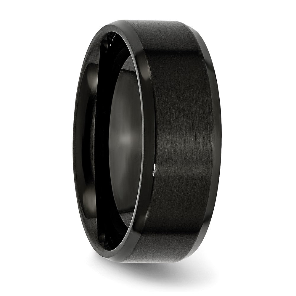 Stainless Steel Polished Brushed Center Black IP 8mm Beveled Edge Band Size - 8