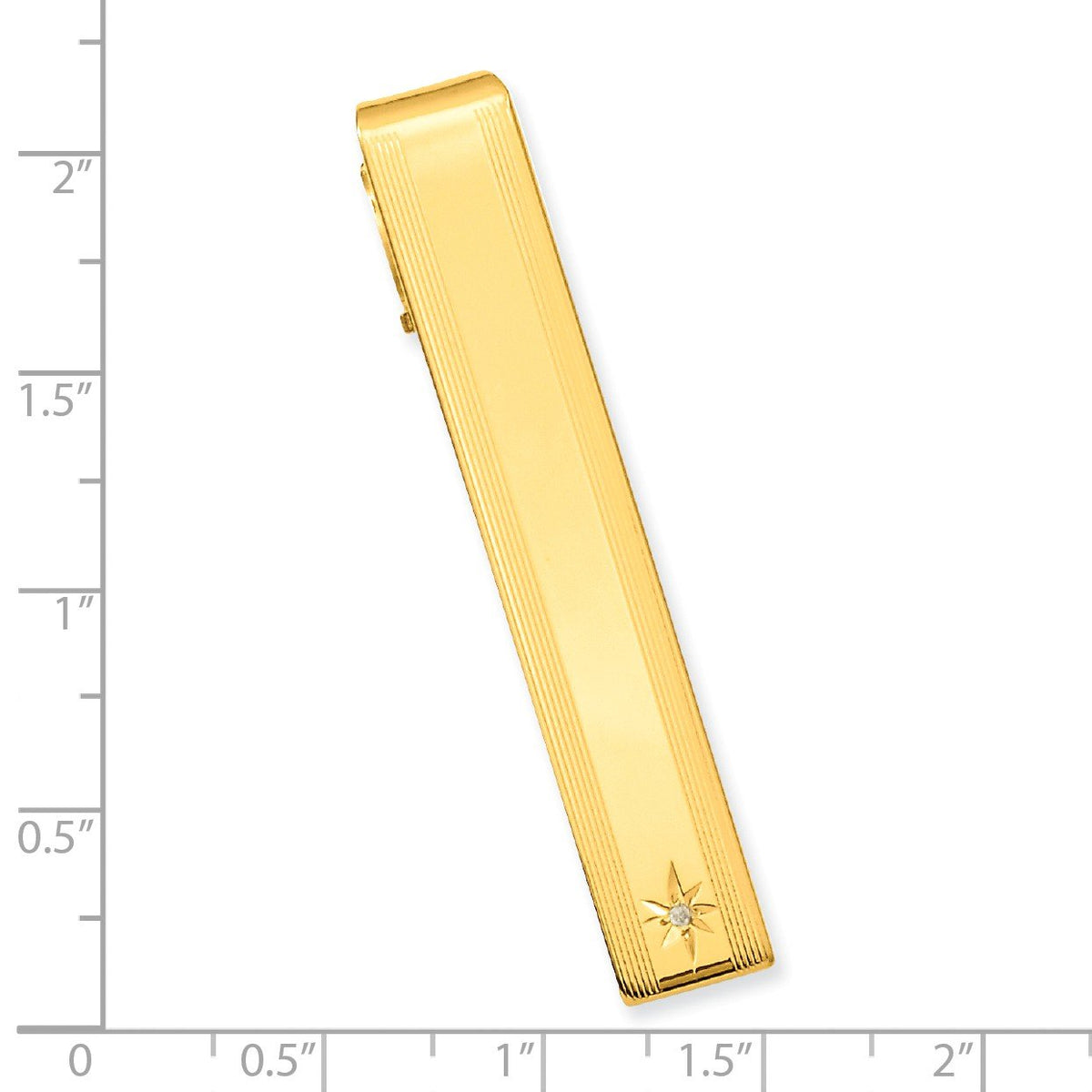 Gold Plated Solid Polished .01 Ct. Diamond Tie Bar Measures 53x8mm Wide - Tie Clip for Men