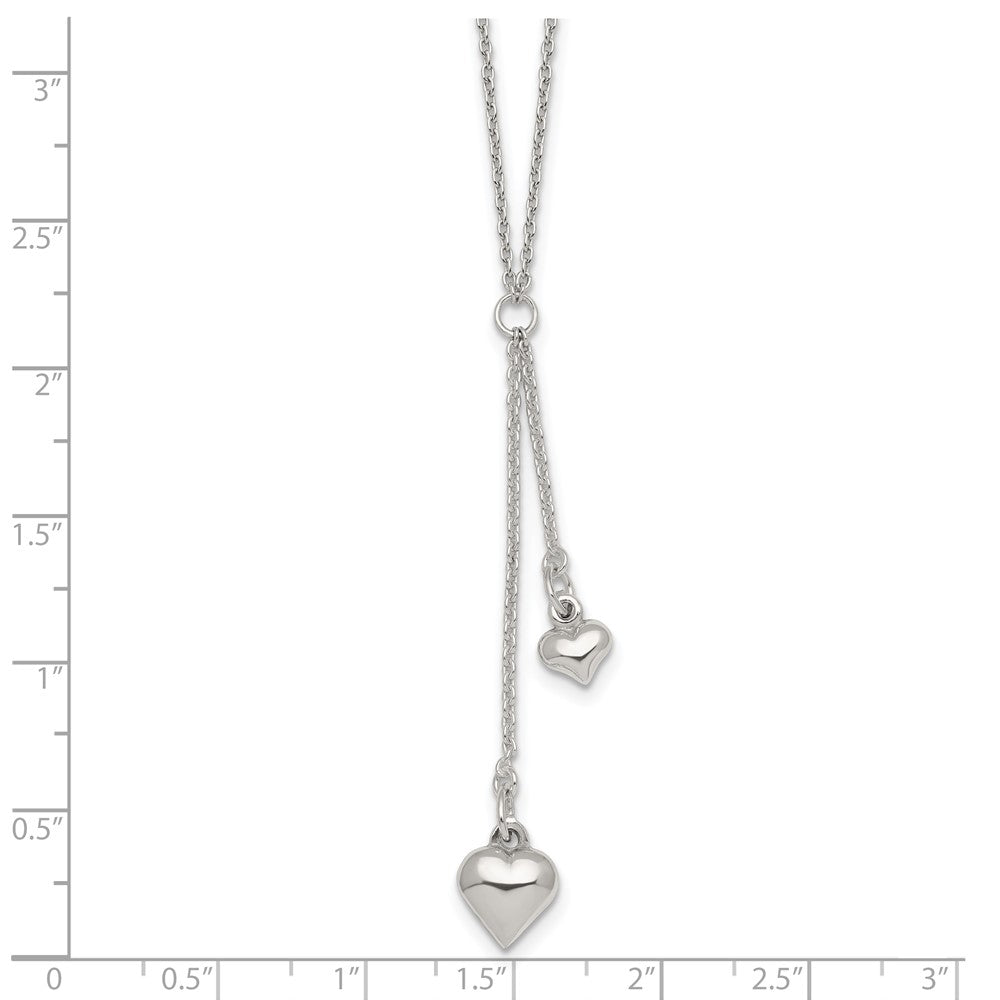 Sterling Silver Polished Two Heart Lariat Necklace 16 Inches