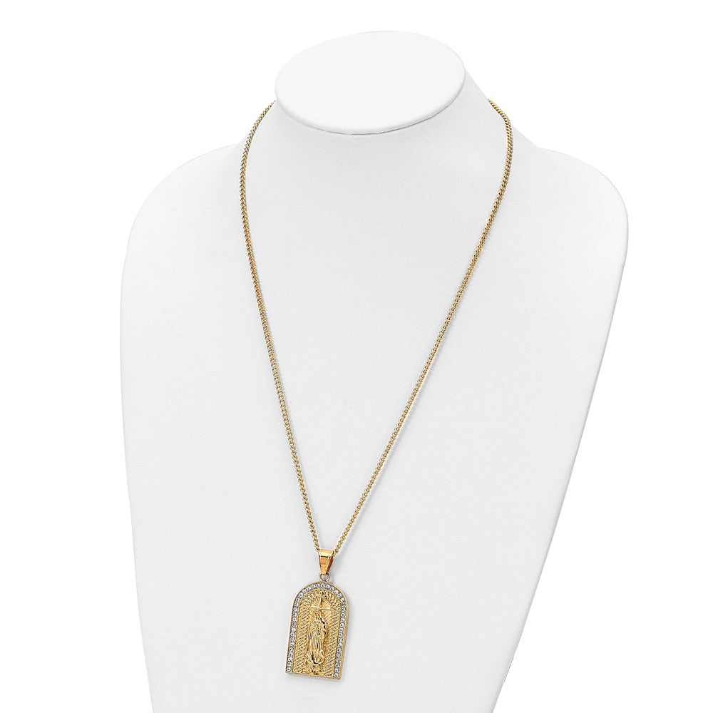 Stainless Steel Polished Yellow IP-plated with Crystals Mary 24in Necklace
