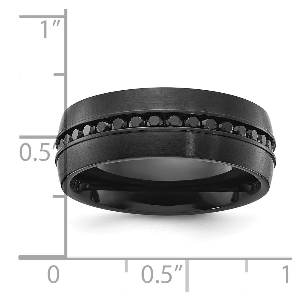 Chisel Titanium Brushed Black IP-plated with Black CZ 8mm Band Size - 10