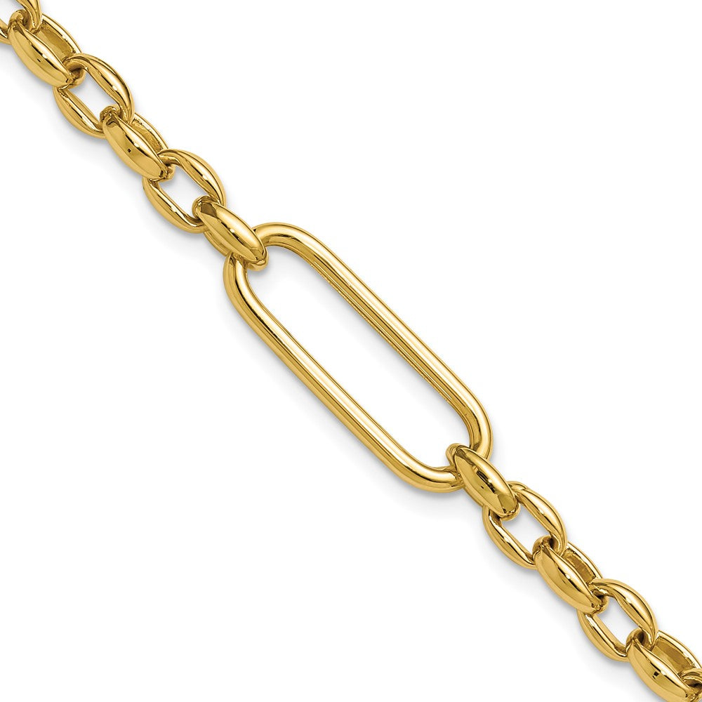 14K Polished Fancy Elongated Oval Link Bracelet 7.5  inches