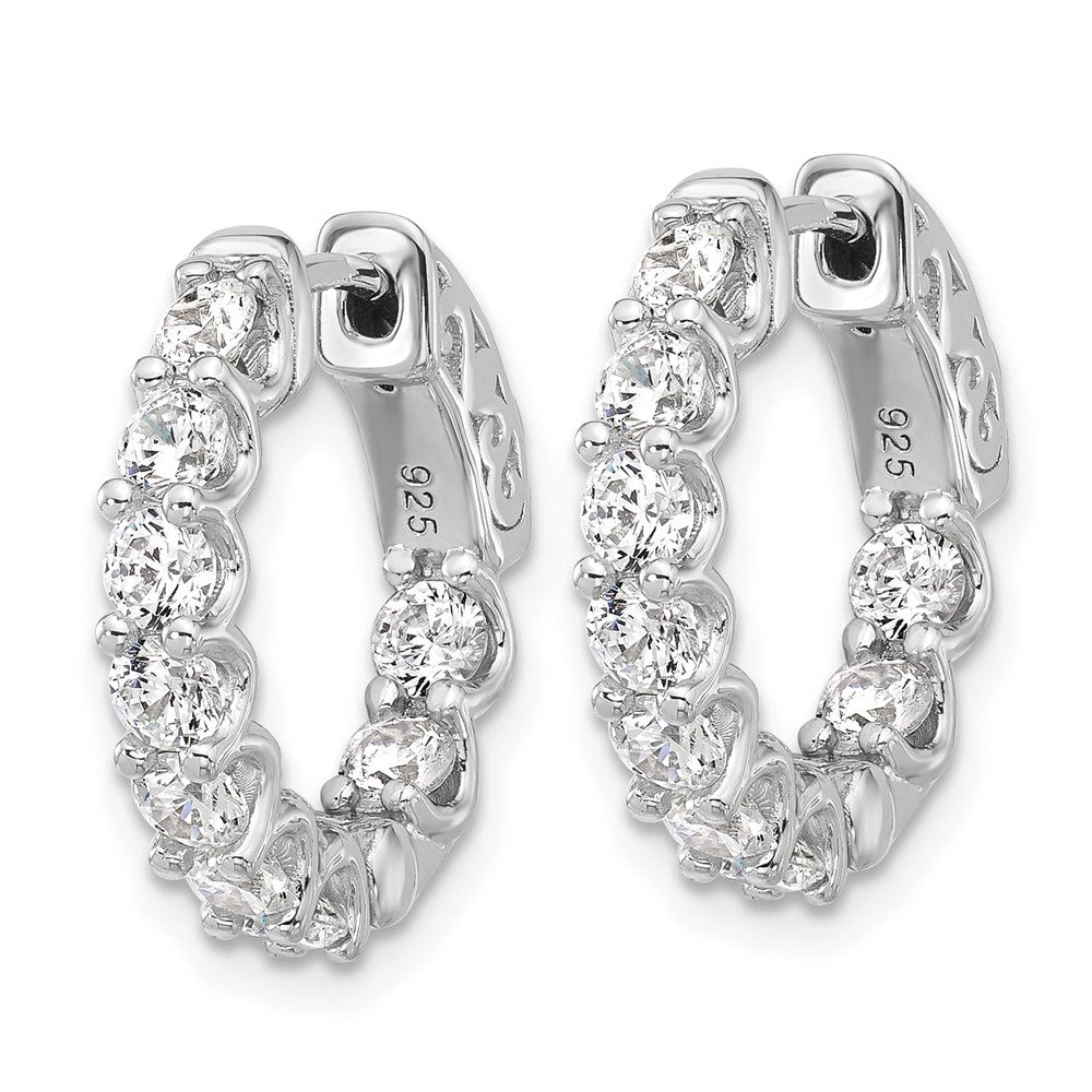 Sterling Shimmer Sterling Silver Rhodium-plated 3mm CZ 18 Stone In and Out Hinged Hoop Earrings
