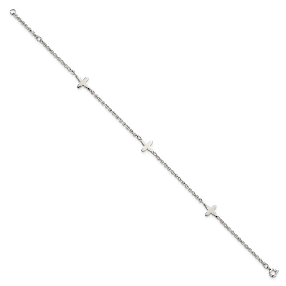 Stainless Steel Polished Cross Charms 9in Plus 1in ext Anklet