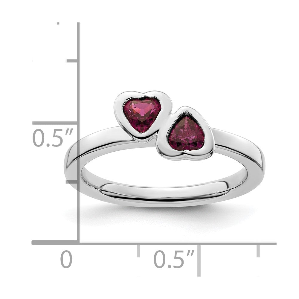 Sterling Silver Stackable Expressions Rhodolite Garnet Double Heart Ring Size -9