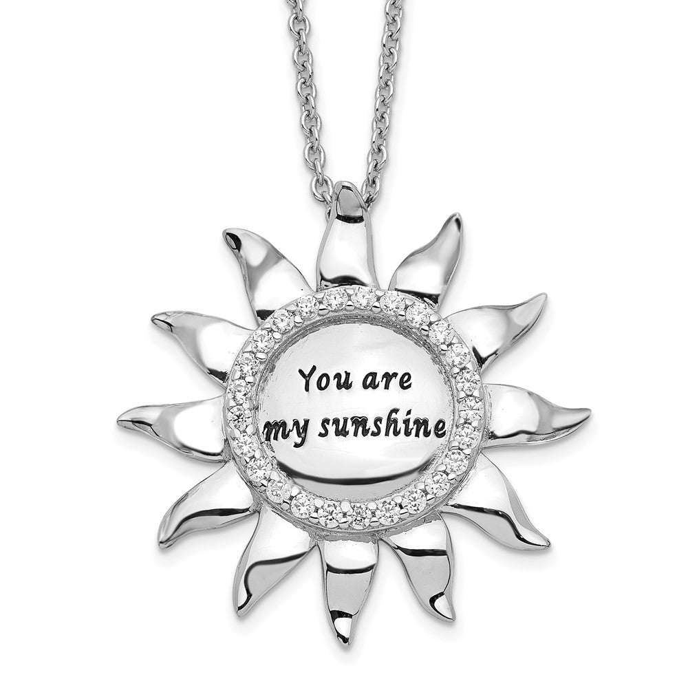 Sentimental Expressions Sterling Silver Rhodium-plated CZ Antiqued You Are My Sunshine 18in. Necklace 18 Inches