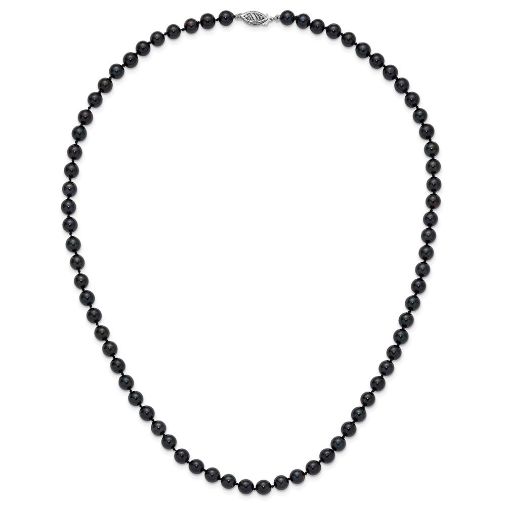 14k White Gold 6-7mm Black Round Akoya Saltwater Cultured Pearl 20 inch Necklace