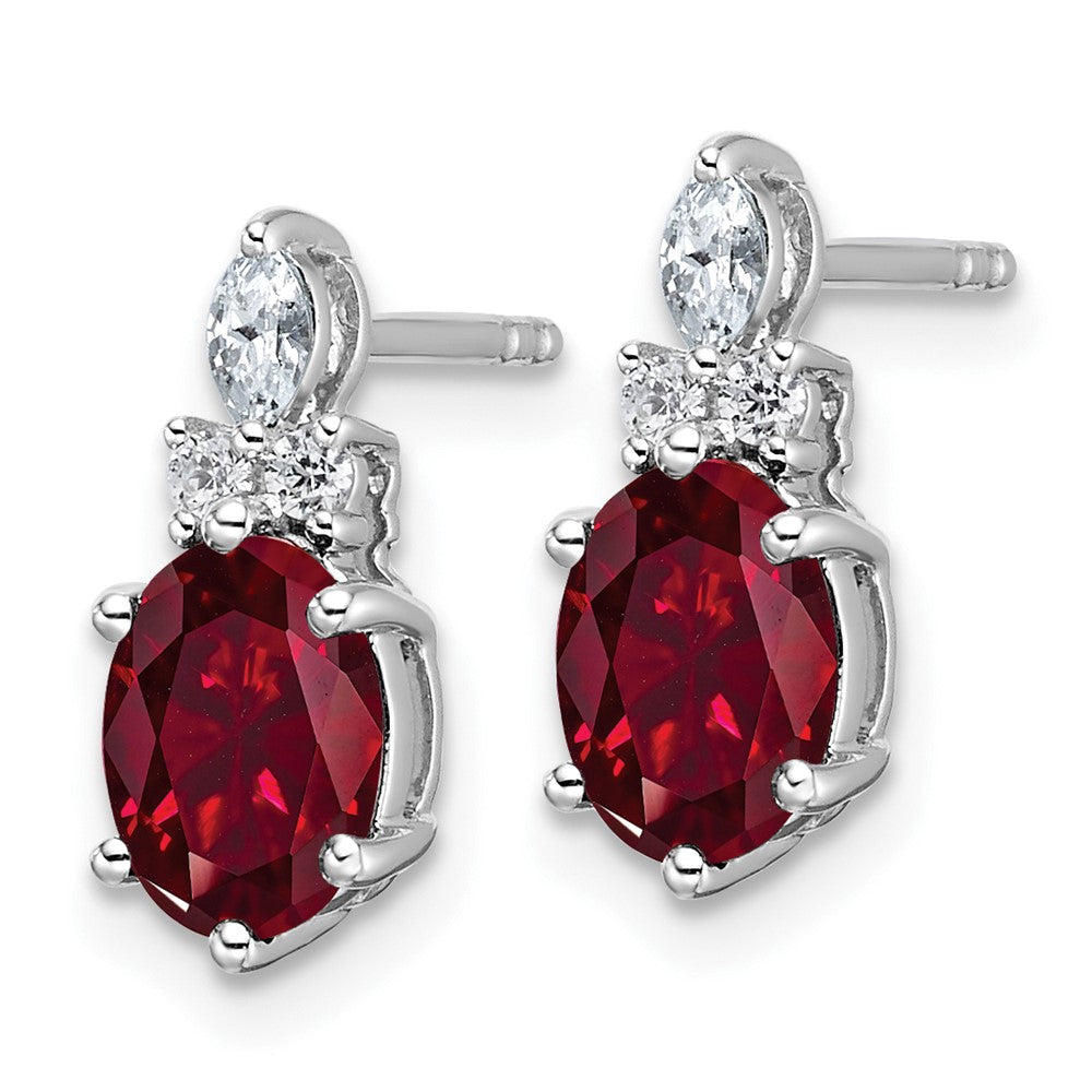 14K White Gold Polished Diamond and Lab Created Ruby Twisted Post Earrings