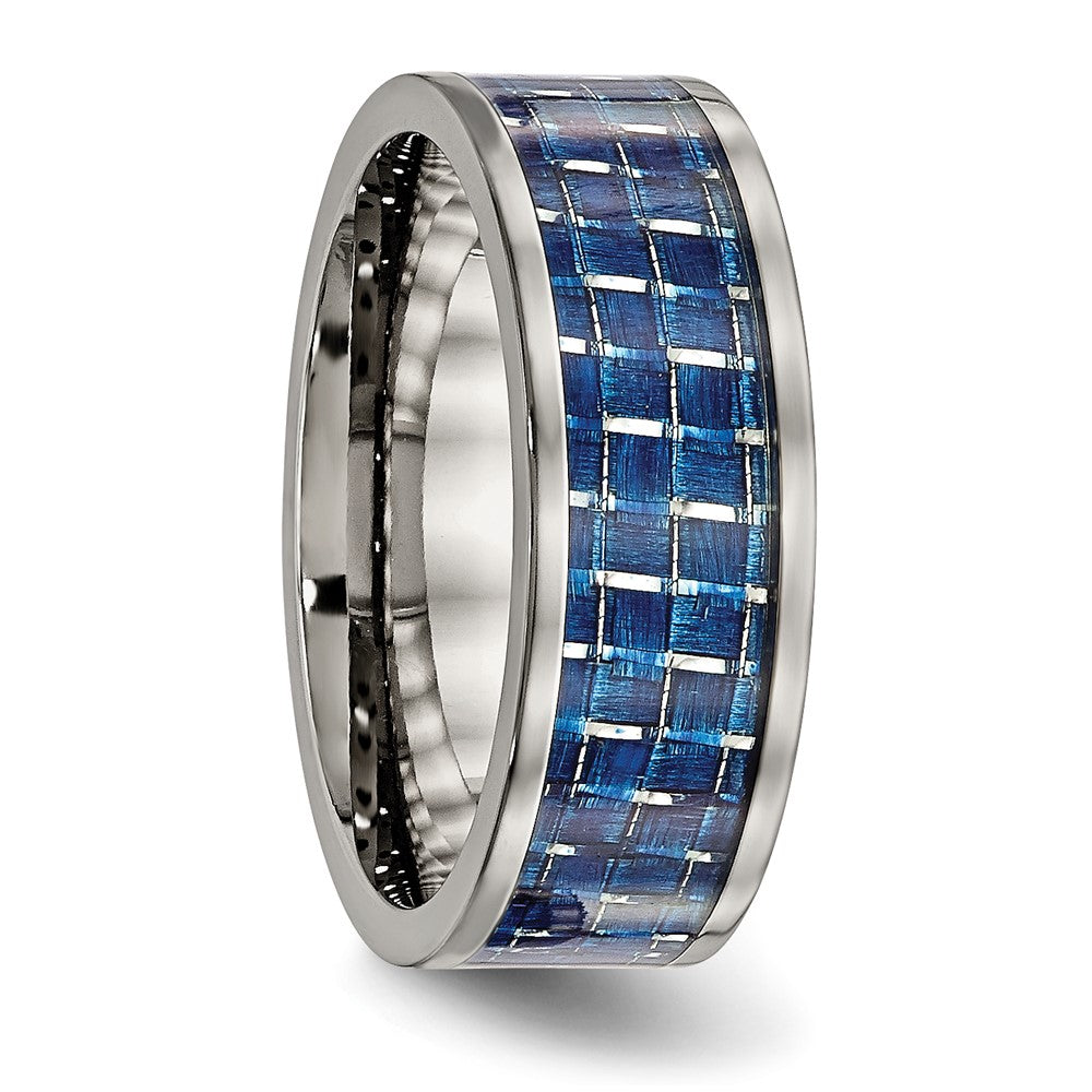 Titanium Polished w/Blue Carbon Fiber Inlay 8mm Flat Band Size - 9