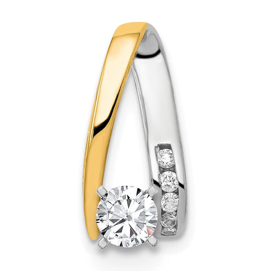 14k Two Tone 5/8 carat Lab Grown Diamond VS/SI+ G+ Round Complete Chain Slide Pendant
