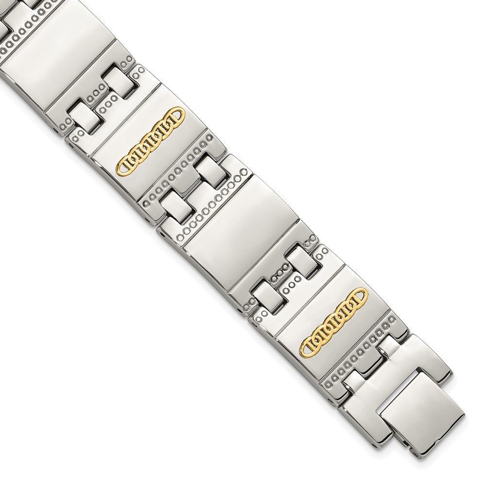 Chisel Stainless Steel Polished and Textured with 14K Gold Accent 8.5 inch Link Bracelet 8.5 inches