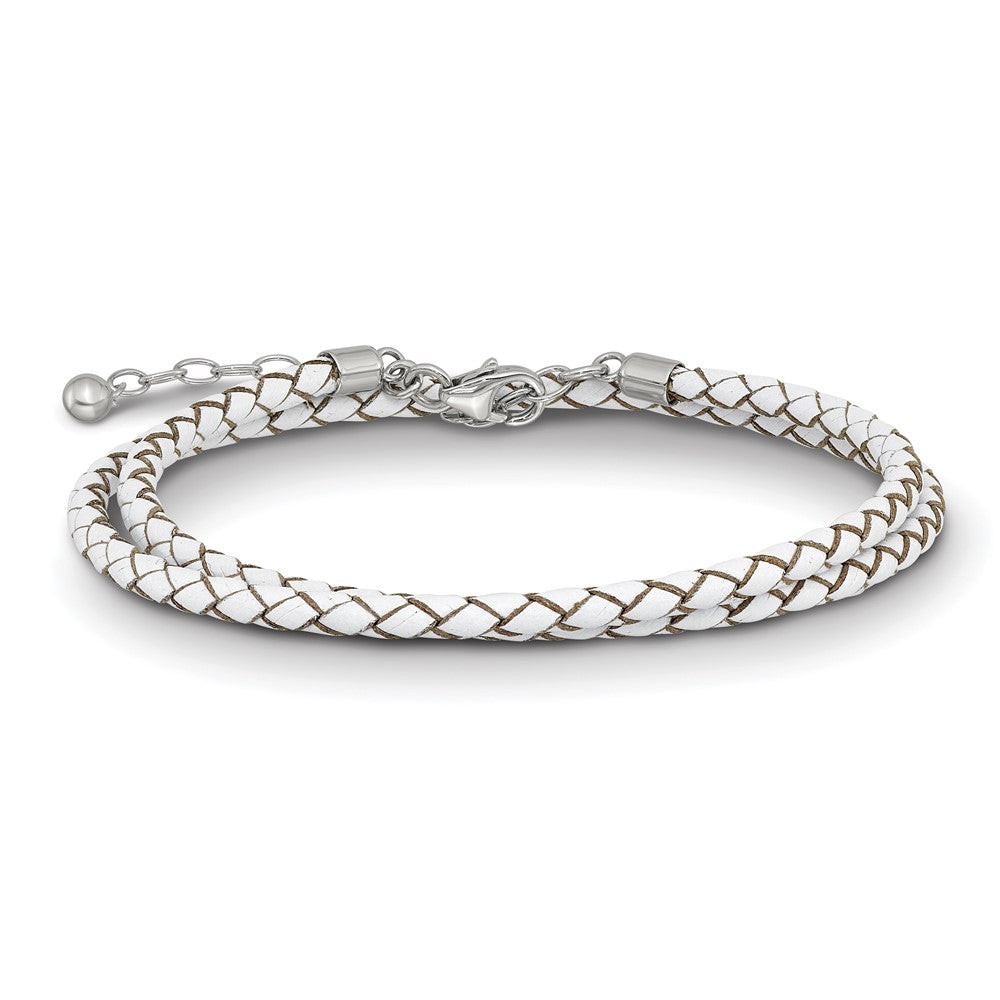 Sterling Silver Reflections White Leather Rhodium-plated 14 inch with a 2 inch extention Choker/Wrap Bracelet 14 inches