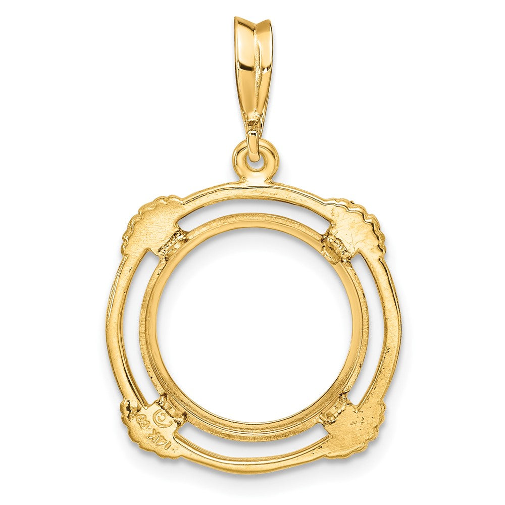 Wideband Distinguished Coin Jewelry 14k Polished with Satin Shell Spokes 14.0mm Prong Coin Bezel Pendant