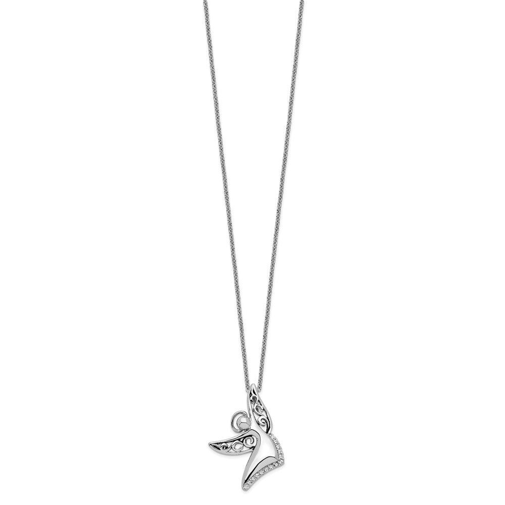 Sentimental Expressions Sterling Silver Rhodium-plated CZ Antiqued Angel Of Joy 18in. Necklace 18 Inches