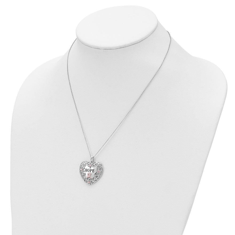 Sentimental Expressions Sterling Silver Rhodium-plated Pink CZ Breast Cancer Heart 18in Necklace 18 Inches