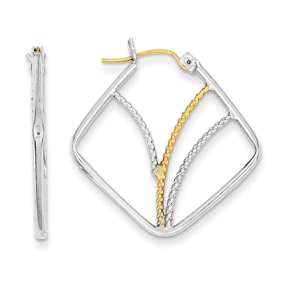 Sterling Silver w/14k Gold-plated Polished Twisted Squares Hoop Earrings