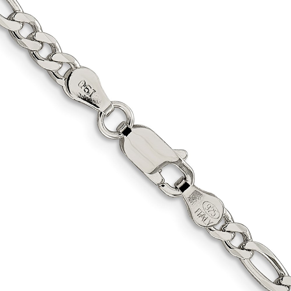 Sterling Silver 4mm Pav‚ Flat Figaro Chain 22 Inches