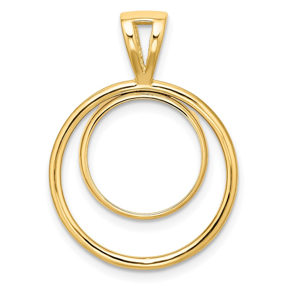 Wideband Distinguished Coin Jewelry 14k Polished Offset Double Circle 13.0mm Prong Coin Bezel Pendant