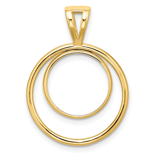 Wideband Distinguished Coin Jewelry 14k Polished Offset Double Circle 13.0mm Prong Coin Bezel Pendant