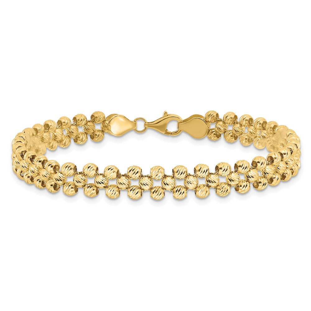 14K Polished and Diamond-cut Fancy Beaded Link Bracelet 7.5  inches