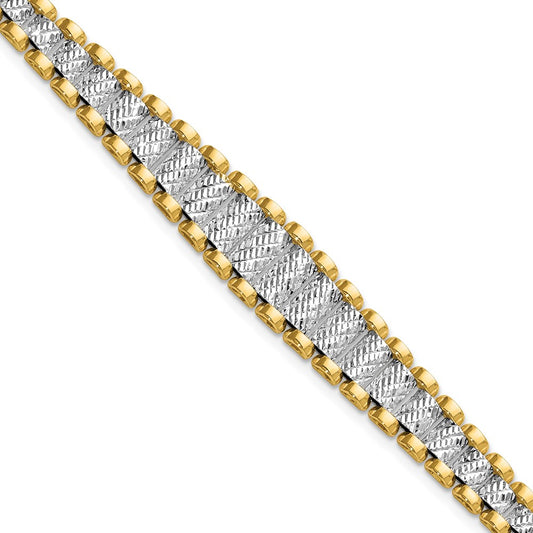 14K Two-tone Polished / Diamond-cut w/.5in ext. Bracelet 7.5  inches