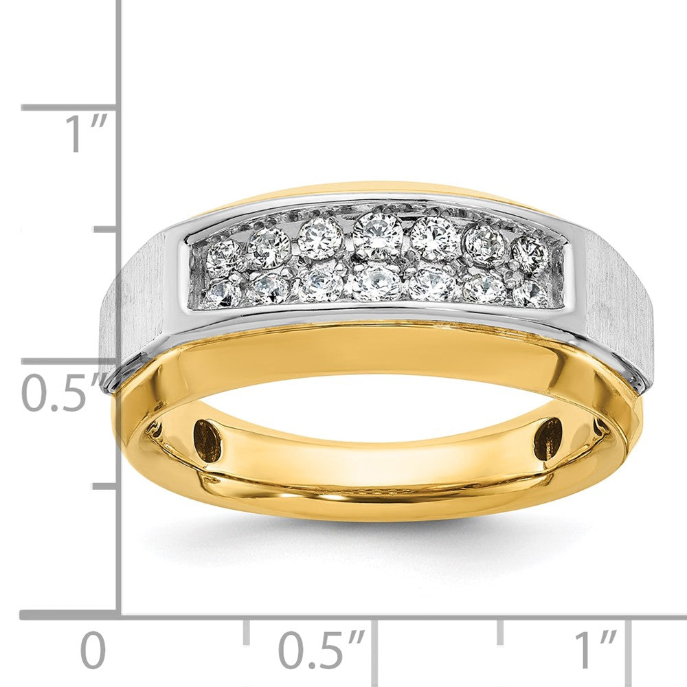 14k Two-tone IBGoodman Men's Polished and Satin 2-Row 1/2 Carat AA Quality Diamond Ring