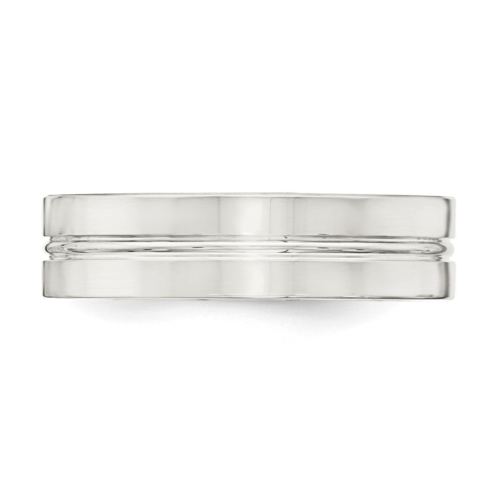 Sterling Silver 6mm Polished Flat Grooved Center Fancy Band Size 12.5