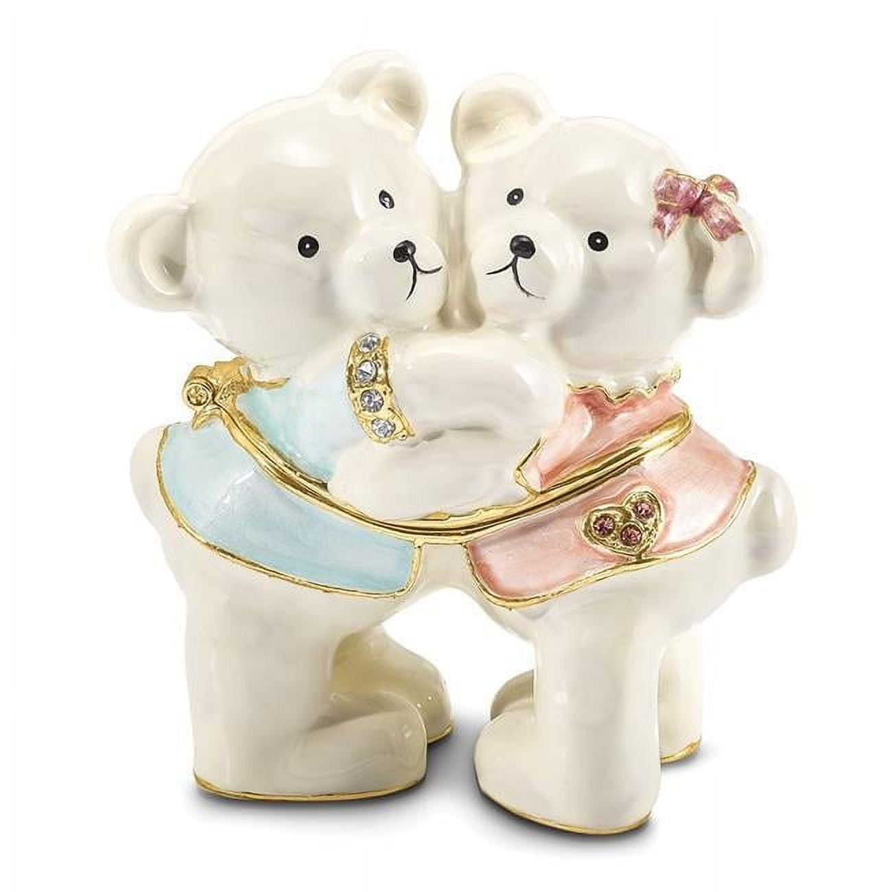 Finest Gold Bejeweled Teddy & Tootsie Bears Trinket Box