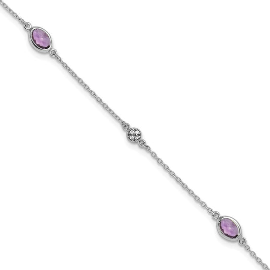 White Ice Sterling Silver Rhodium-plated 7.5 Inch Amethyst and Diamond  Bracelet with 1.25 Inch Extender 7.25 inches