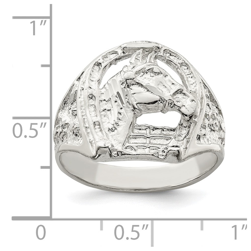 Sterling Silver Horseshoe with Horse Head Ring