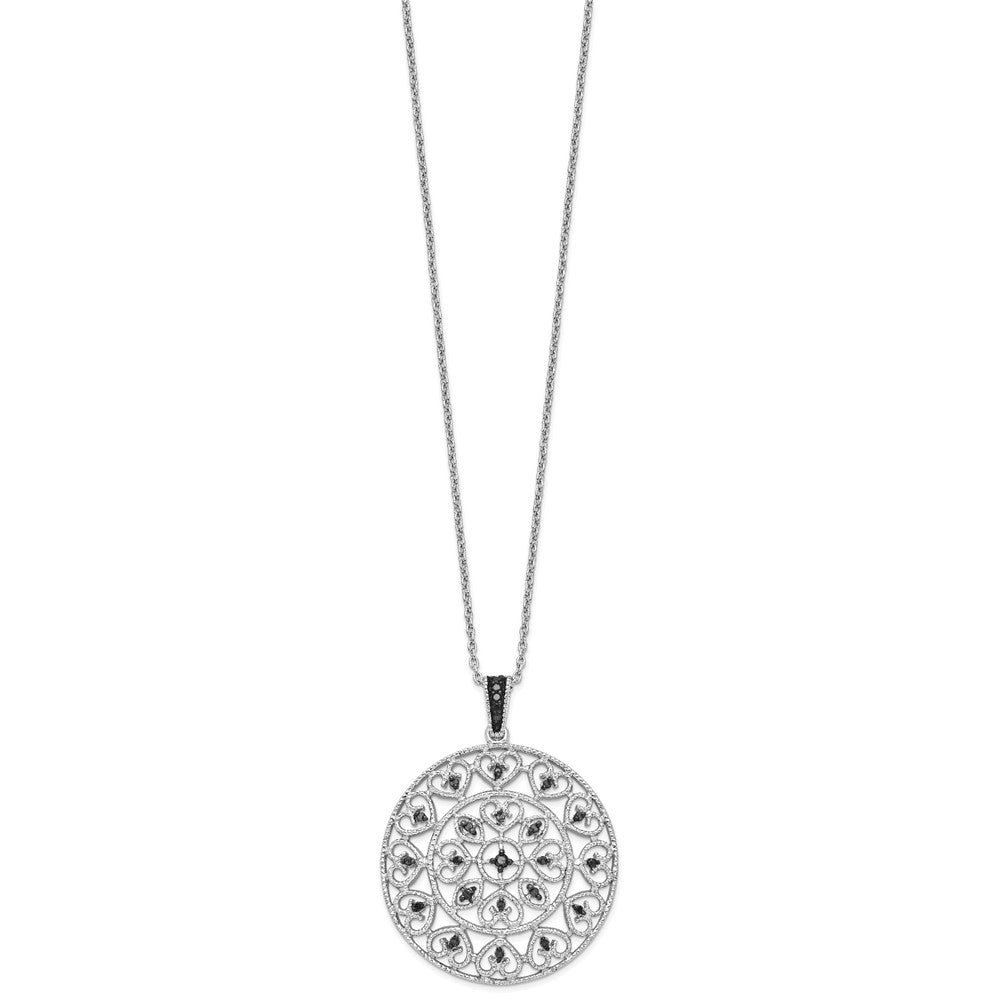 White Night Sterling Silver Rhodium-plated Black Diamond Circle Pendant 18 Inch Necklace with 2 Inch Extender 18 Inches