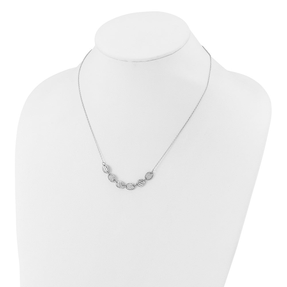 Cheryl M Sterling Silver Rhodium-plated Polished and Grooved CZ Ovals Necklace 18 Inches