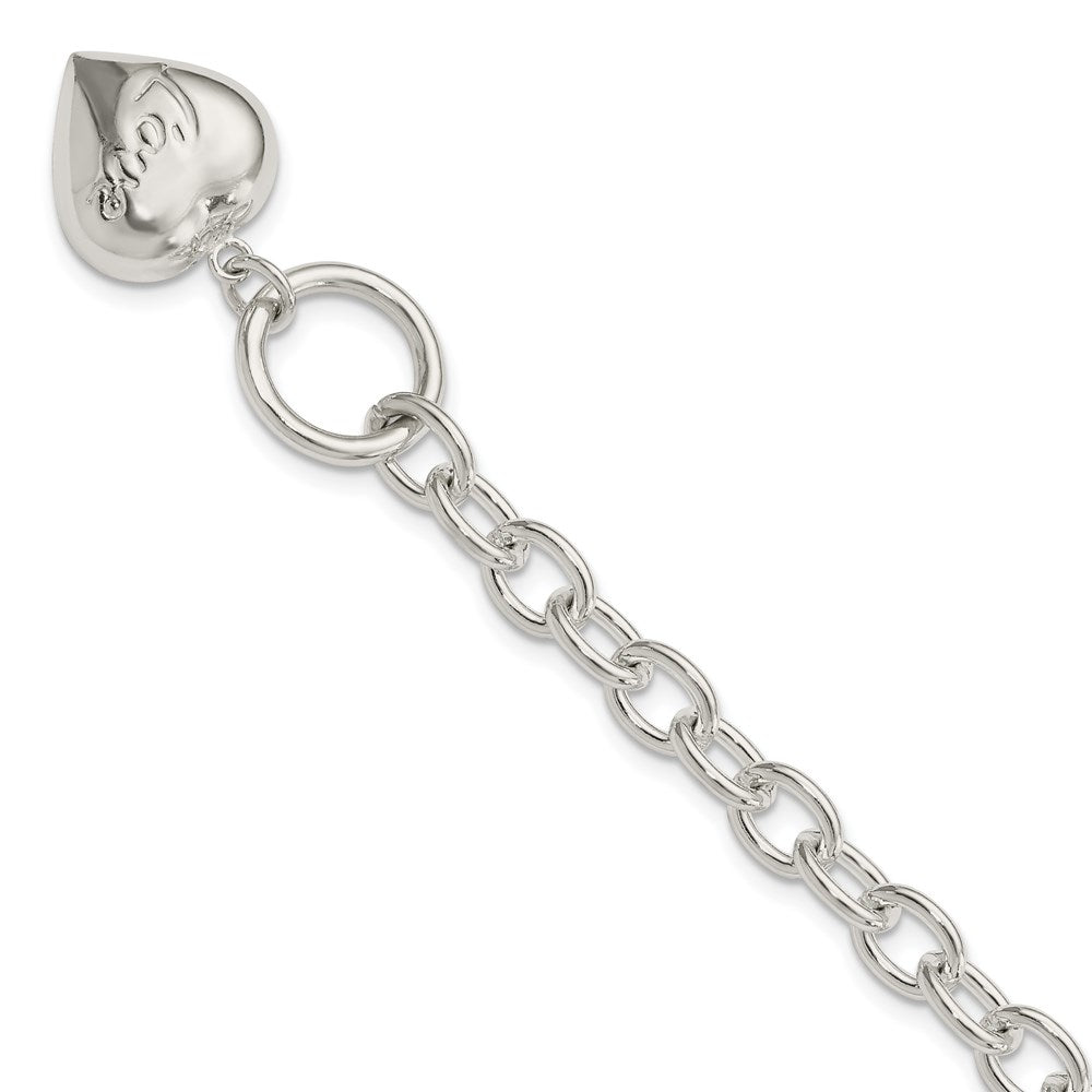 Sterling Silver LOVE Puffed Heart Charm Bracelet 7.5 inches
