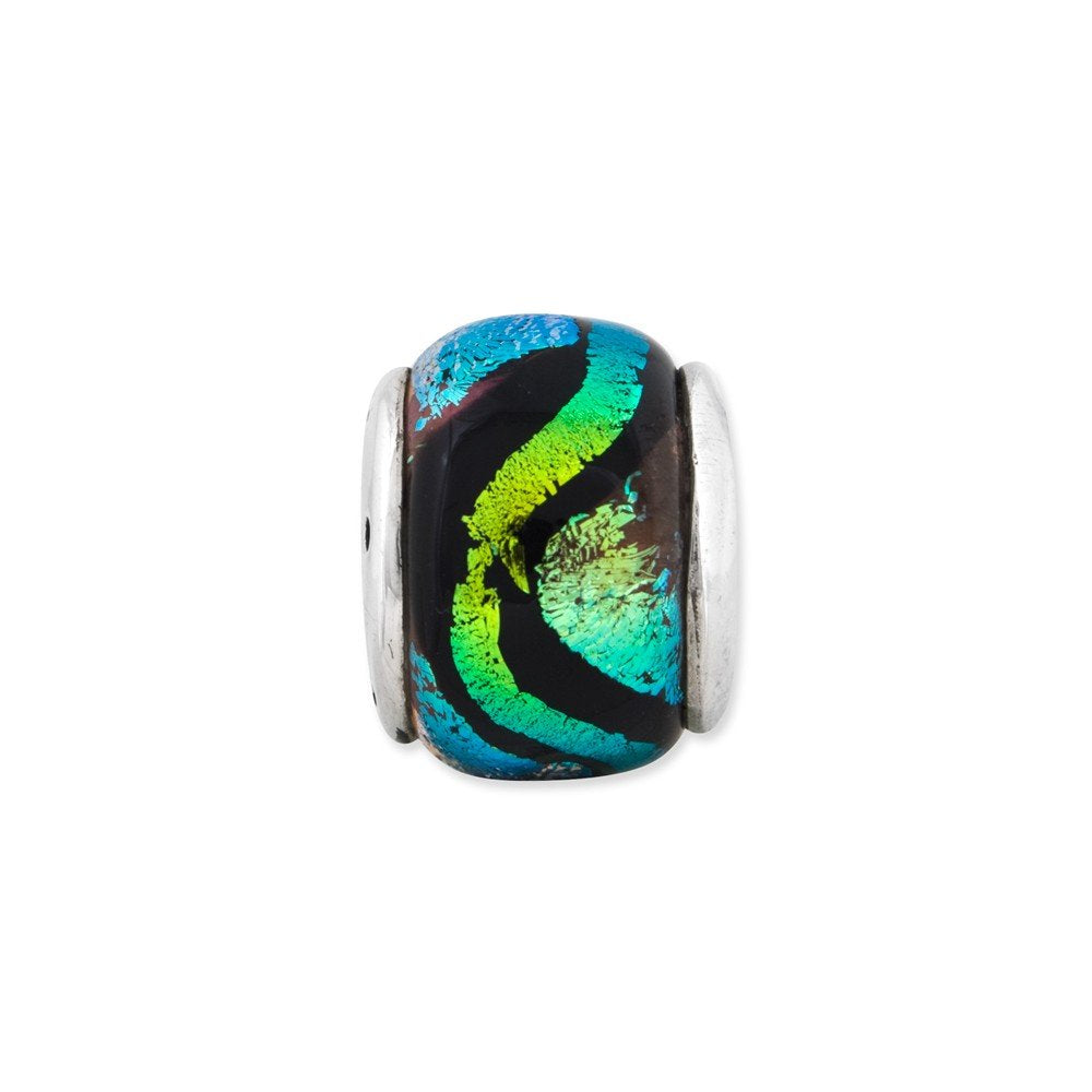 Sterling Silver Reflections Green Dichroic Glass Bead