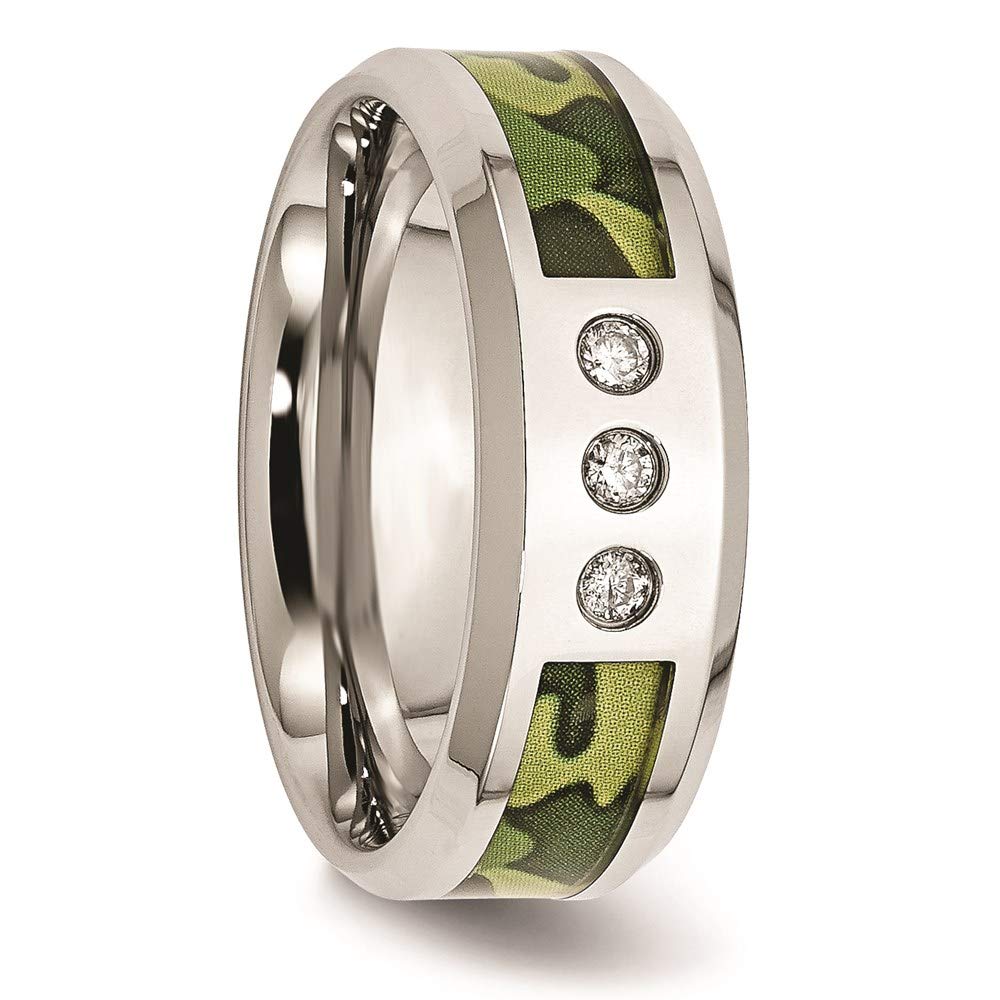 Stainless Steel Polished Camouflage 1/10ct Diamond 8mm Band Size - 12.5