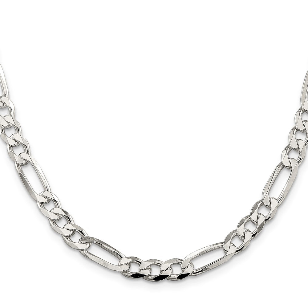 Sterling Silver 7.0mm Pav‚ Flat Figaro Chain 30 Inches